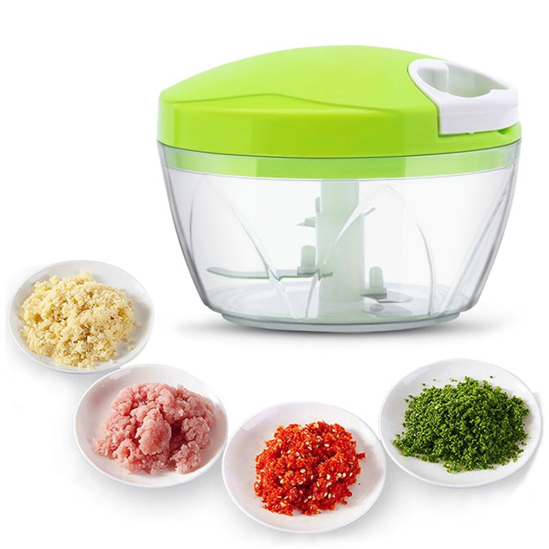 Pull String to Slice Vegetables Curved Stainless Steel Removable Blades White Hand Chopper Manual Food-Processor Onion/Meat/Ginger/Fruit/Herb/Garlic Chopper 