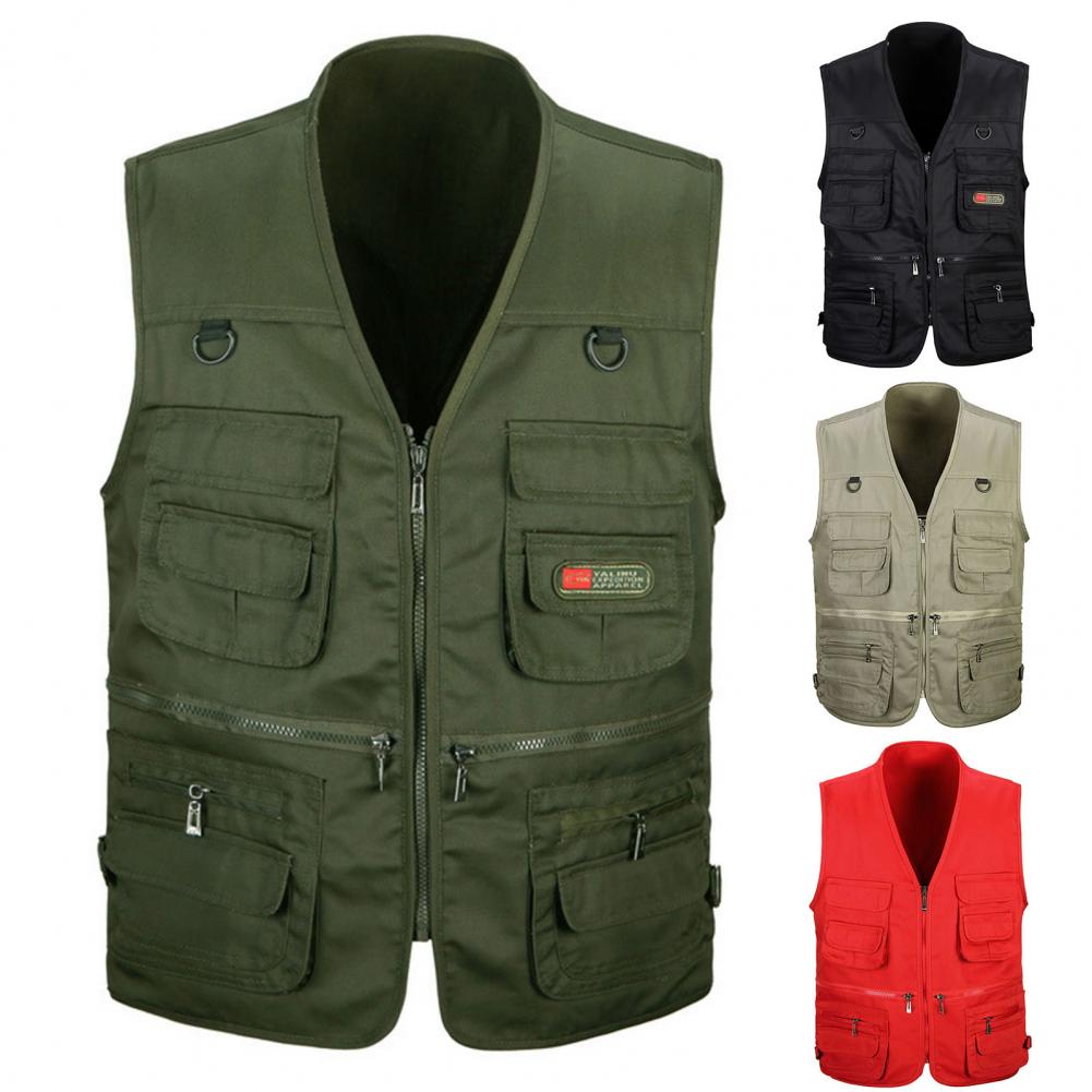 Men Cotton Vest Multipocket Cargo Vest Casual Sleeveless Jacket