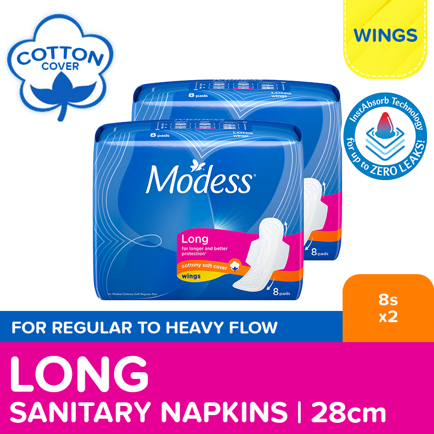 Modess Long Cottony Soft with Wings Sanitary Napkin 8s x2 Regular Flow