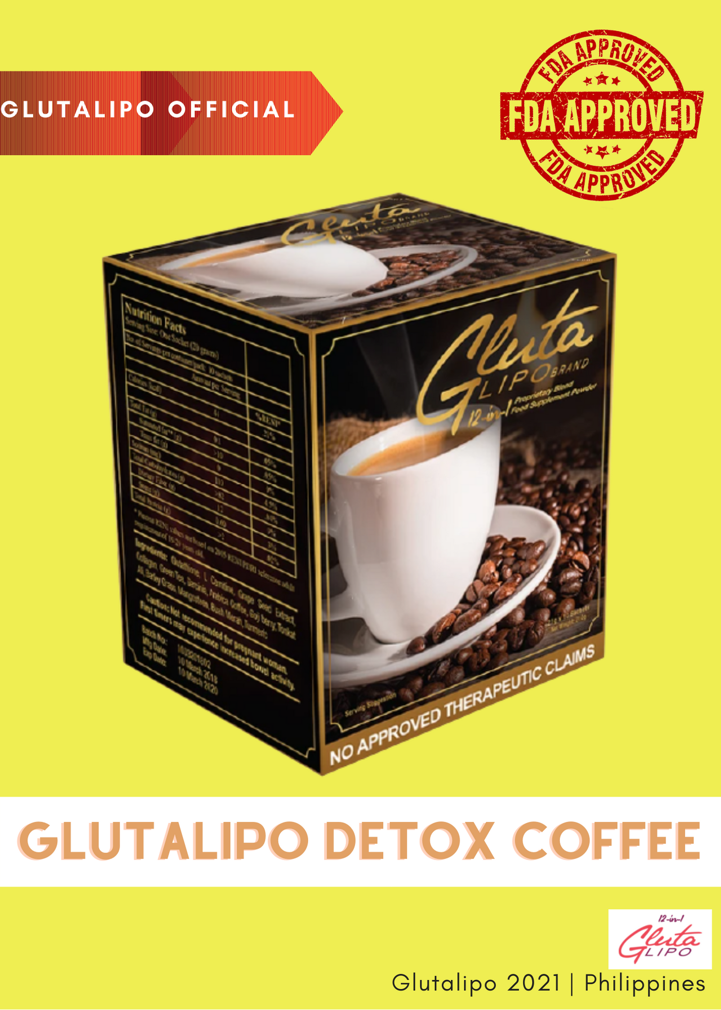 Original 12 in 1 Glutalipo Coffee For Detox Slimming and Whitening FDA