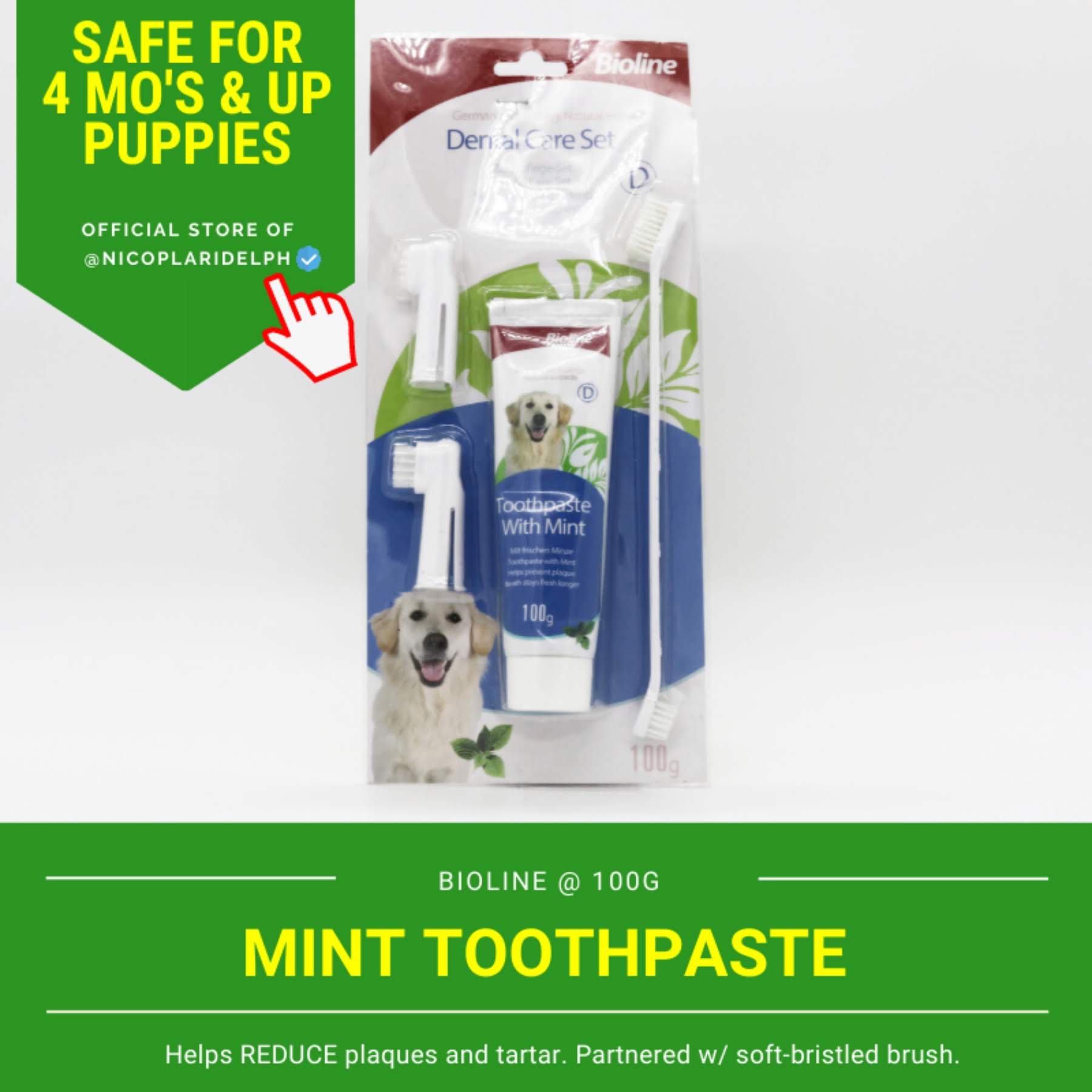 Bioline Mint Flavored Complete Dental Set for Dogs Toothbrush