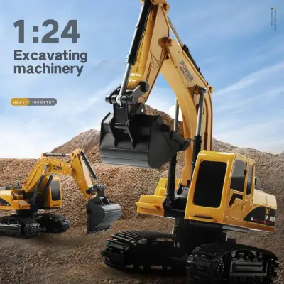 RC Excavator Toy 2.4Ghz 6 Channel 1:24 RC Engineering Truck Car Alloy and Plastic Excavator RTR for Kids Birthday Gift