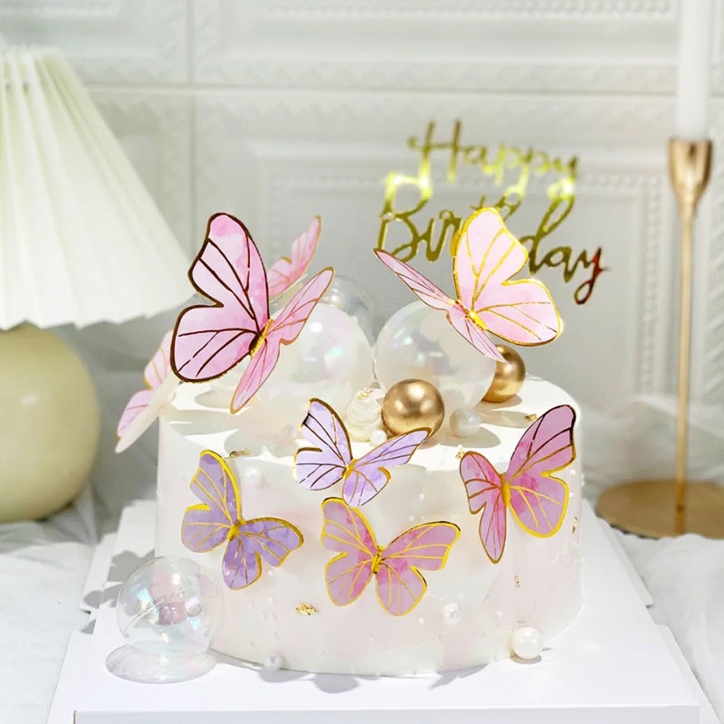 Gold with Sunflower and Butterfly Happy Birthday Cake Topper Special Price 