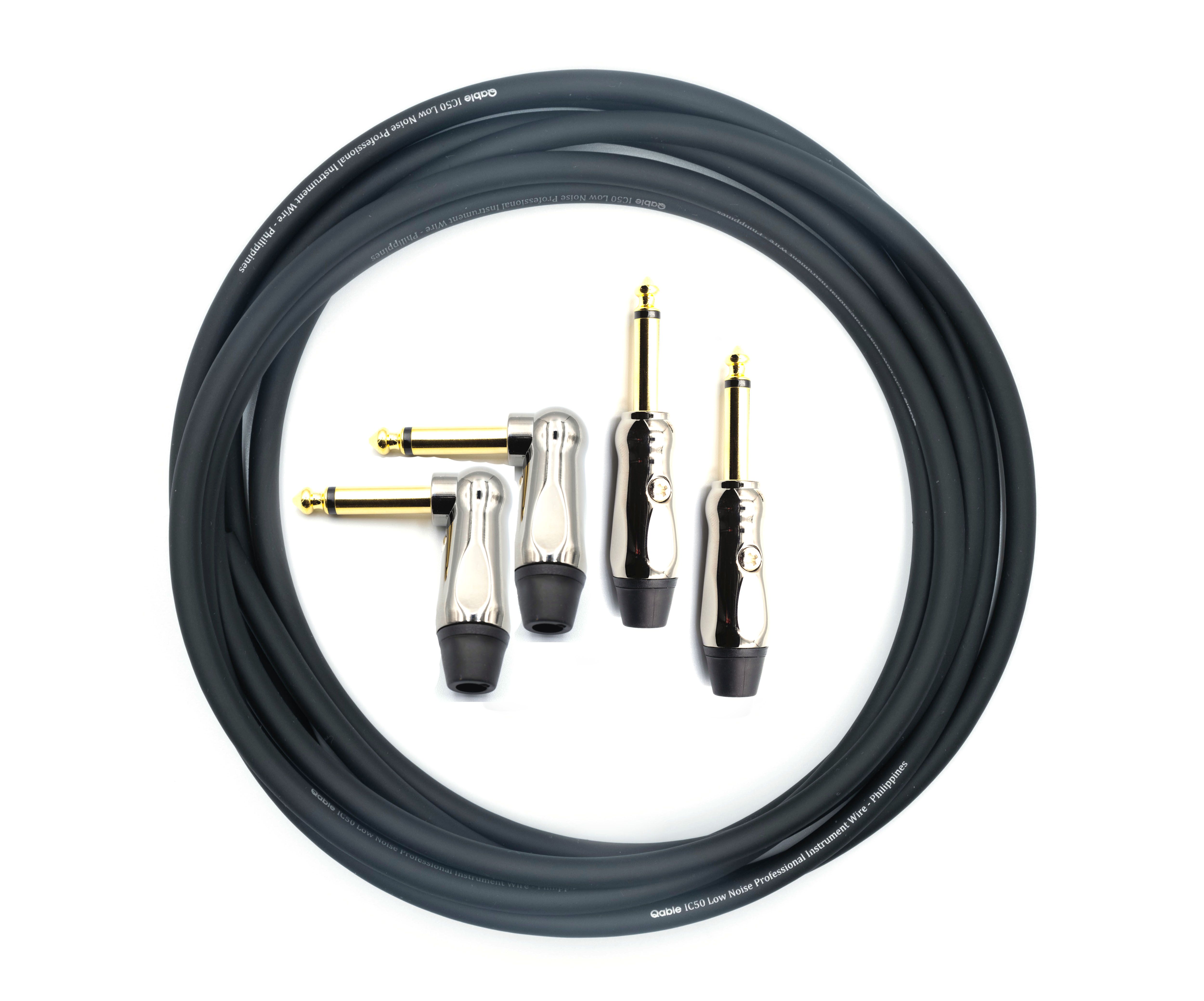 Qable Solderless Instrument Cable Kit TS Mono Angled Straight Plugs