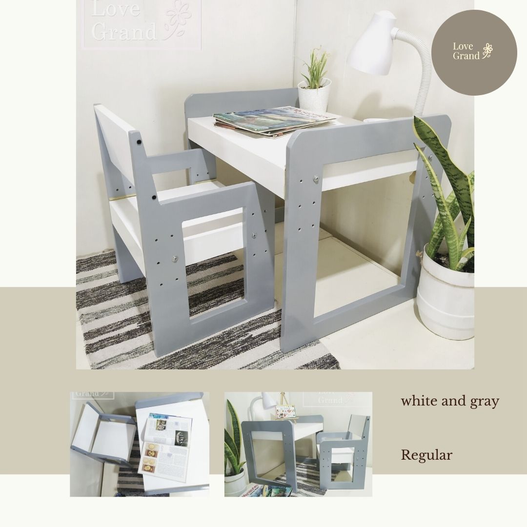 LoveGrand Wooden Adjustable Table and Chair Set for Kids (White Wood