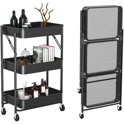 E. Best Quality Foldable Storage Push Cart 3 layers Easy Installation Organizer Tray Rolling trolley Instant Use