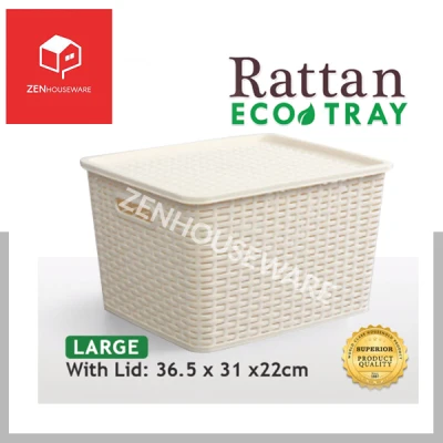 ZENHOUSEWARE Zooey Rattan Eco Tray Minimalist Stackable Organizer Tray Basket Bin 16.2L Capacity LARGE #258-L 1PC