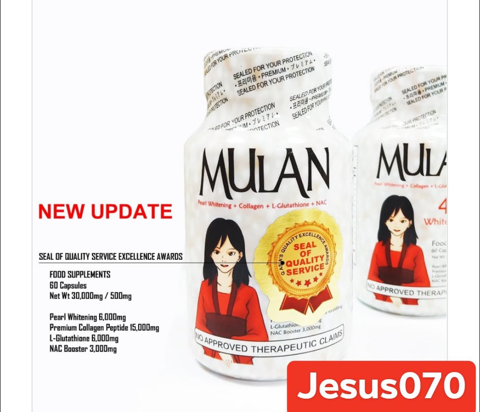 MULAN - Japan Formula - 4in1 Pearl Whitening x30 Glutathione +Premium  Collagen+NAC 60 capsules 500mg