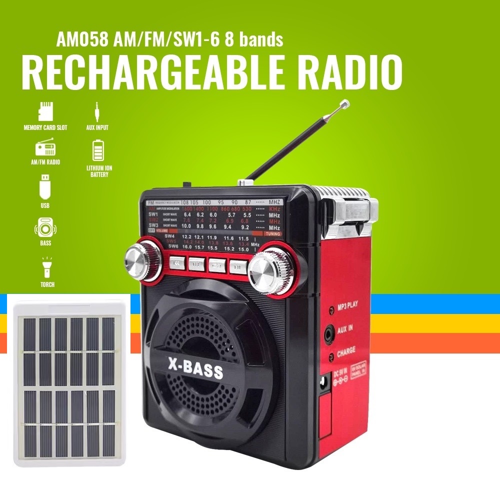 KUKU AM-058 Solar Rechargeable AM/FM Radio with USB/SD/TF MP3 Player ...