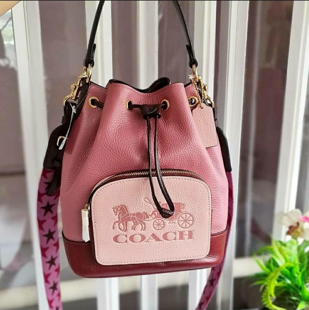 Coach 1899 Jes Drawstring Bucket Bag in Rose / Multicolor Colorblock  Refined Pebble Leather with Horse and Carriage Logo - Women's Crossbody Bag  | Lazada PH