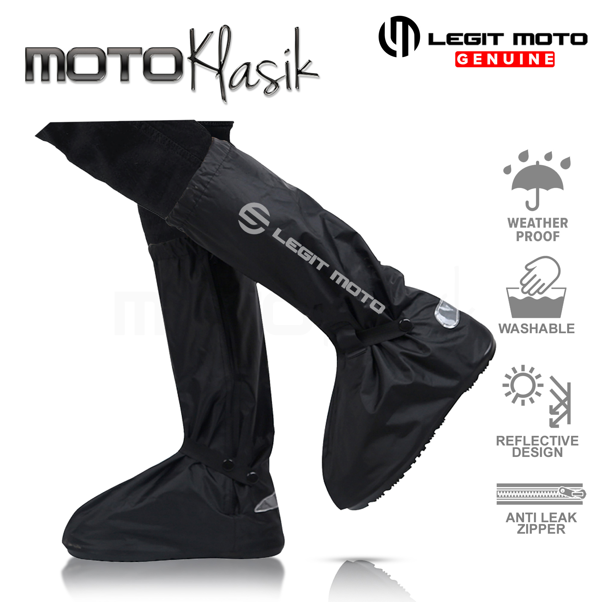 LEGITMOTO PREMIUM QUALITY RAIN SHOE COVER REFLECTIVE / MOTORCYCLE RAIN