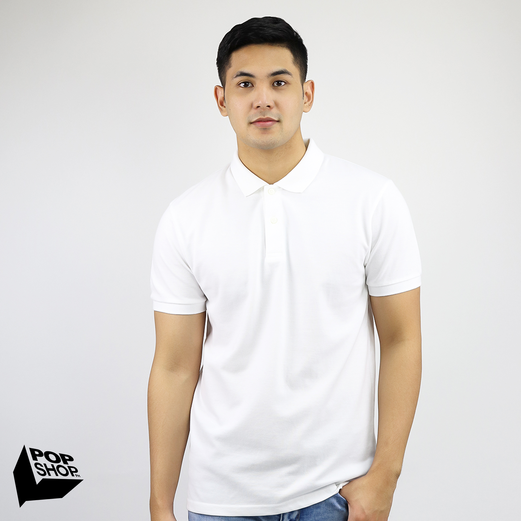 Pop Shop Men's Plain Polo Shirt (White 