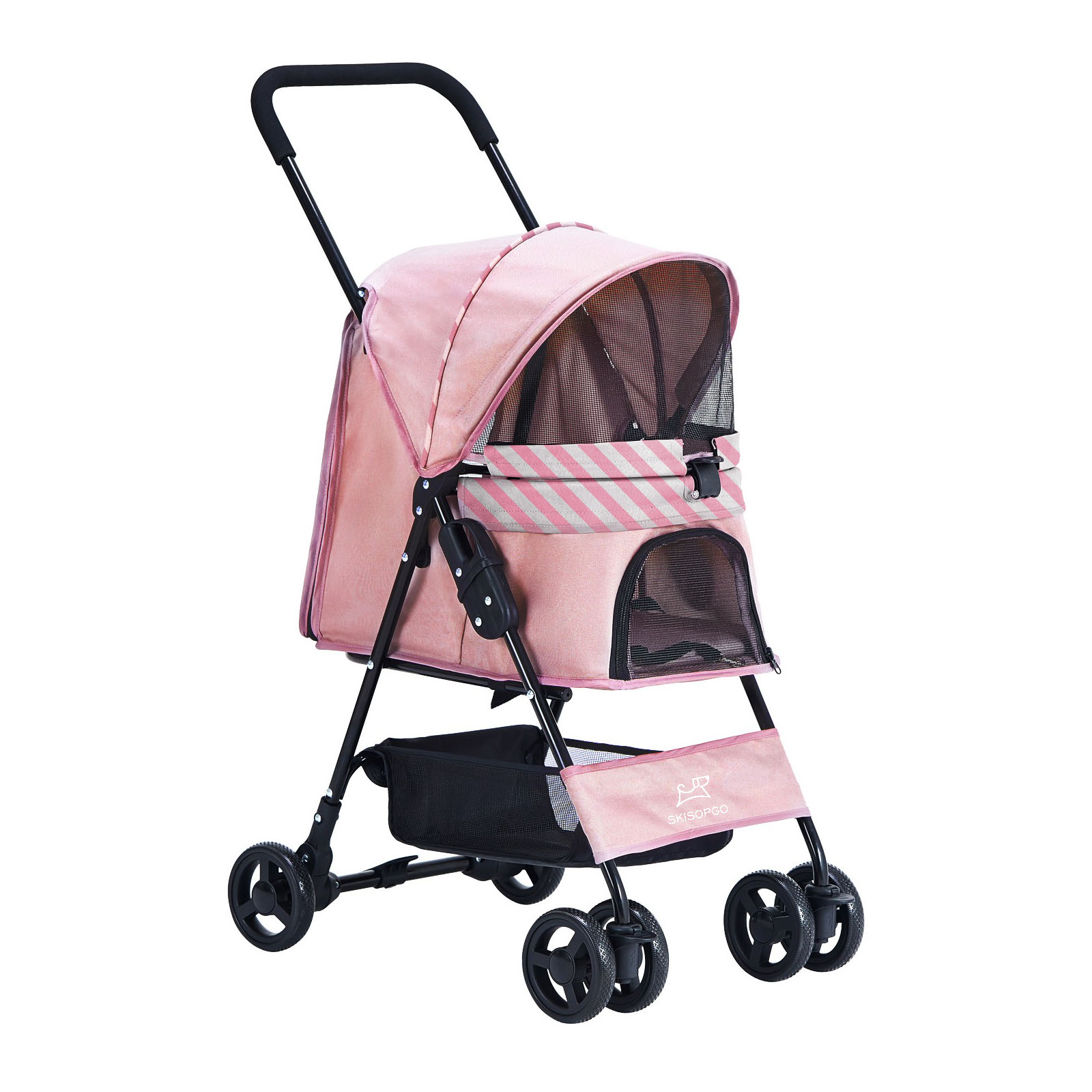 Pet Foldable Travel Stroller Foldable 4 Wheels Shock Absorption