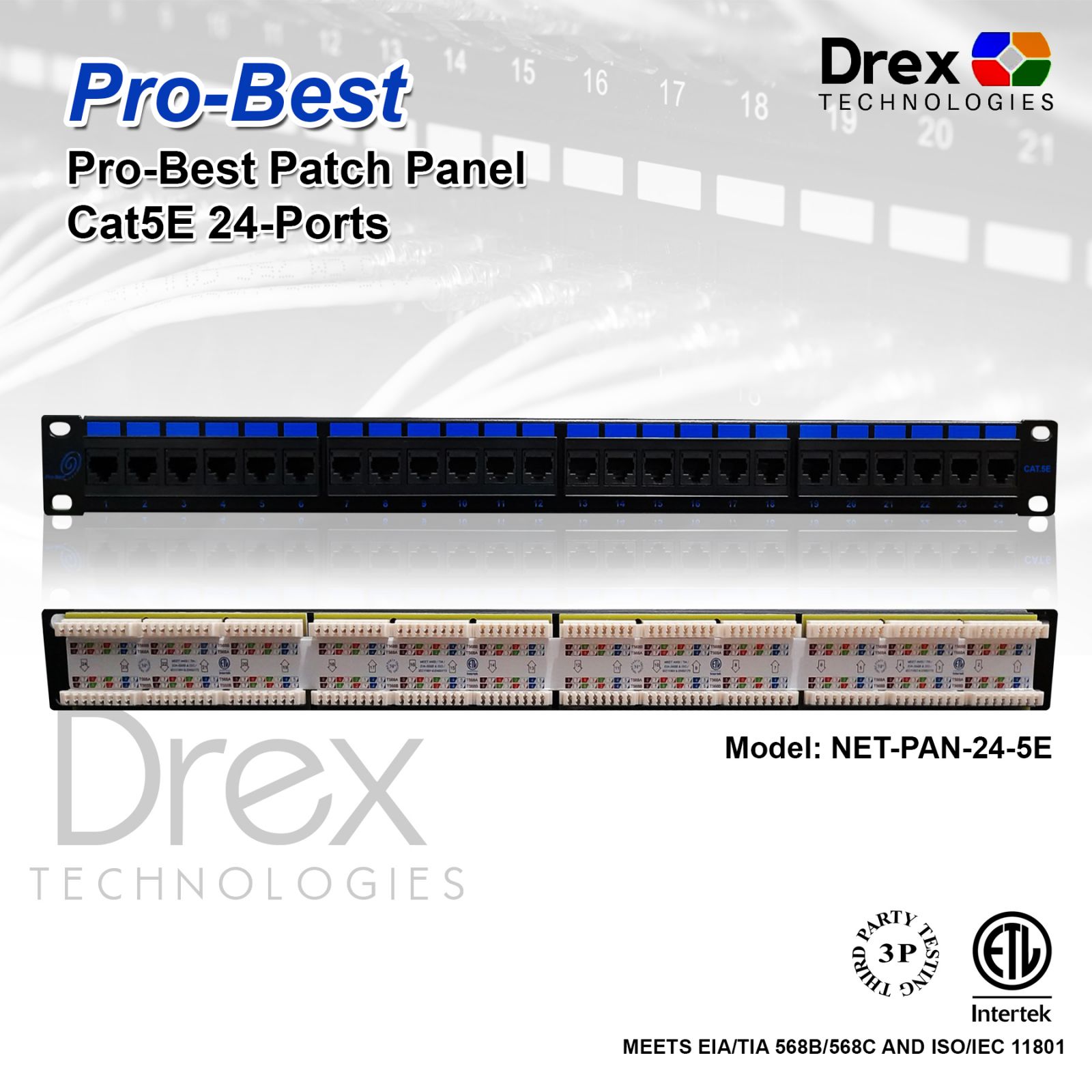 Probest 24 Ports Patch Panel Cat5e Fully Loaded 1RU 24-Ports Patch ...