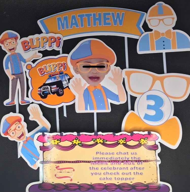 BLIPPI CAKE TOPPER PERSONALISED NAME AGE GLOSSY CARDSTOCK DECORATION | eBay