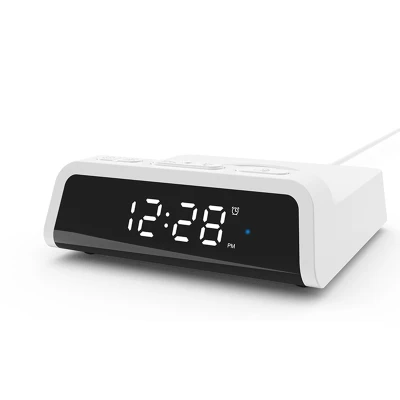 Electric LED Alarm Clock with Wireless Charger, Qi 15W Fast Wireless Charging Pad for iPhone 12/11