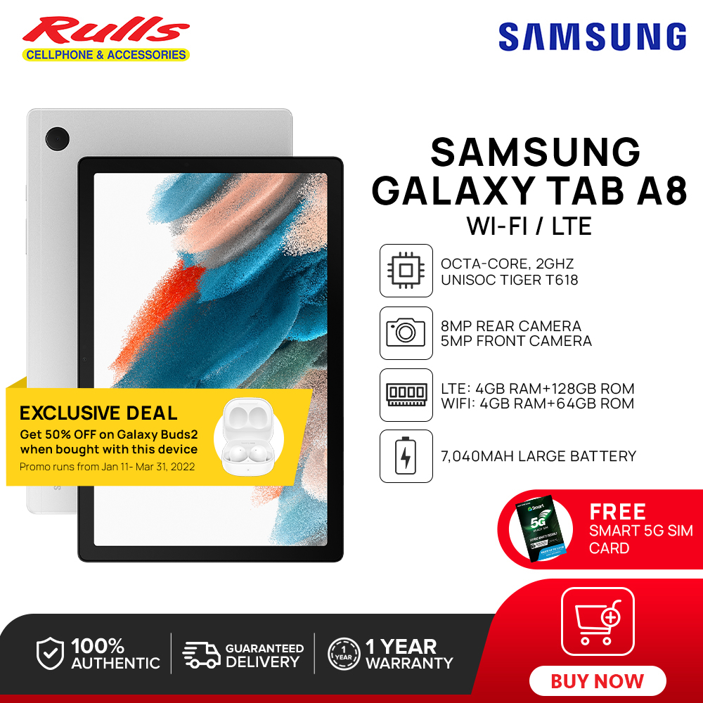 Samsung Galaxy Tab A8 LTE/Wi-Fi Tablet | 4GB RAM 64GB/128GB ROM | 10.5” Display | 7,040mAh Battery | Processor | Quad Stereo Speakers, Dolby Atmos | Lazada PH