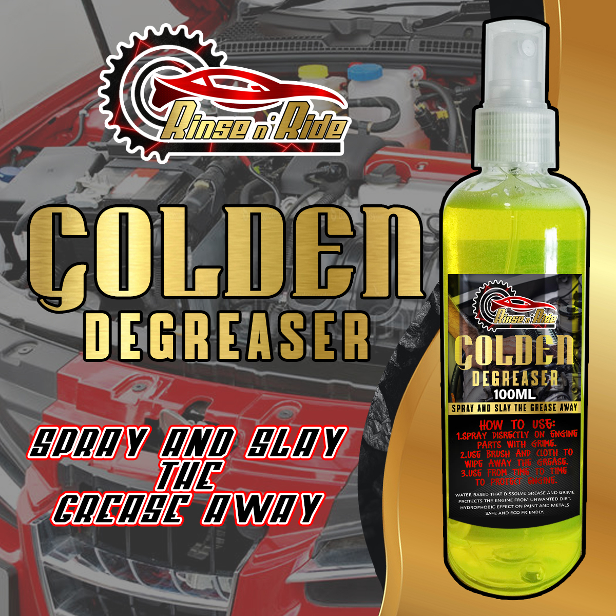 GOLDEN DEGREASER SPRAY AND SLAY THE GREASE AWAY