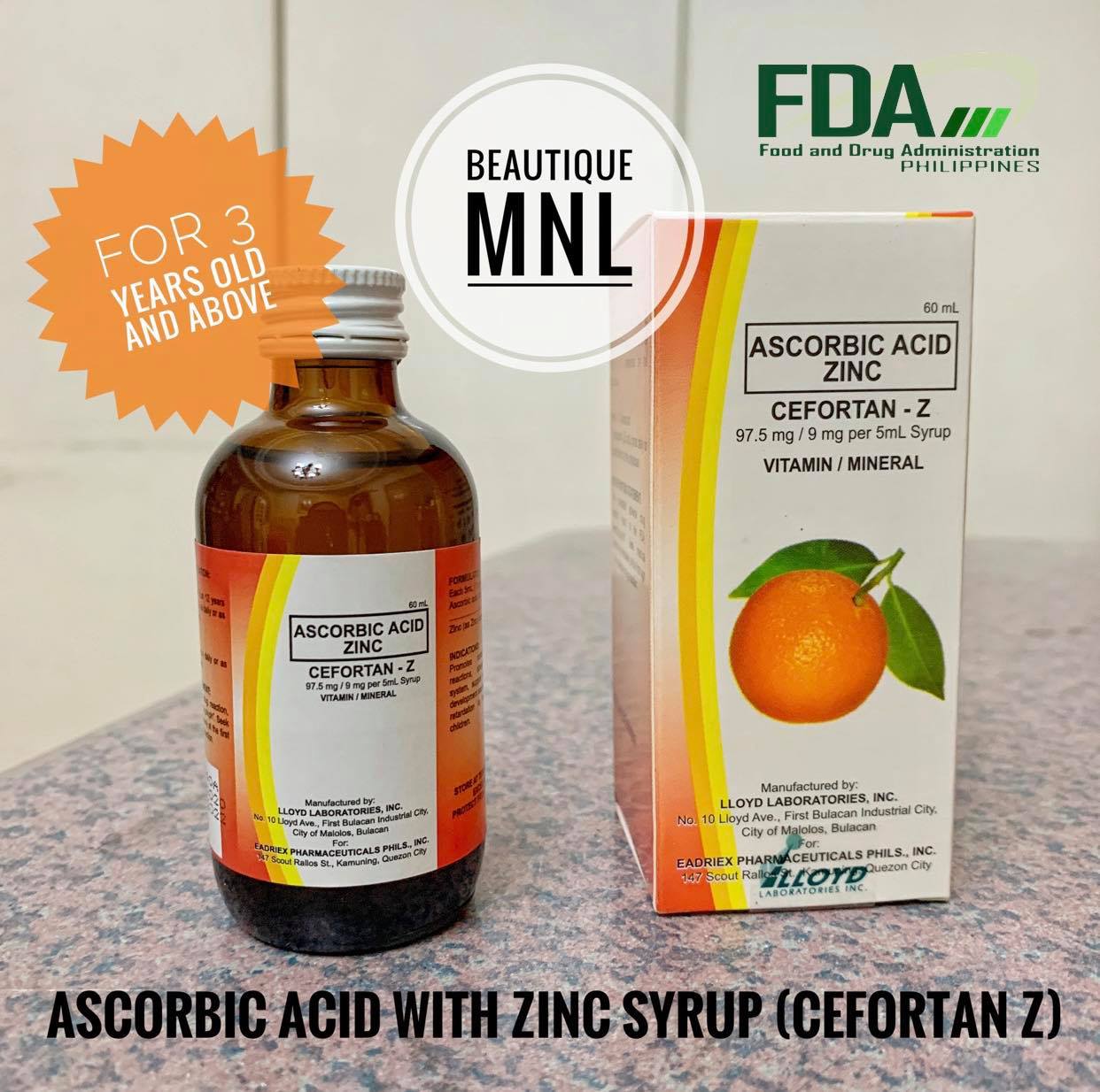 Vitamin C with Zinc Syrup for Kids CEFORTANZ 60ML (Ascorbic Acid Zinc