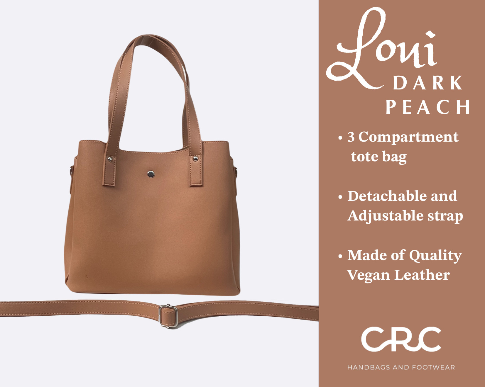 CRC Marikina Made Plain Three Compartment Tote Bag with Long Strap (LOUI)