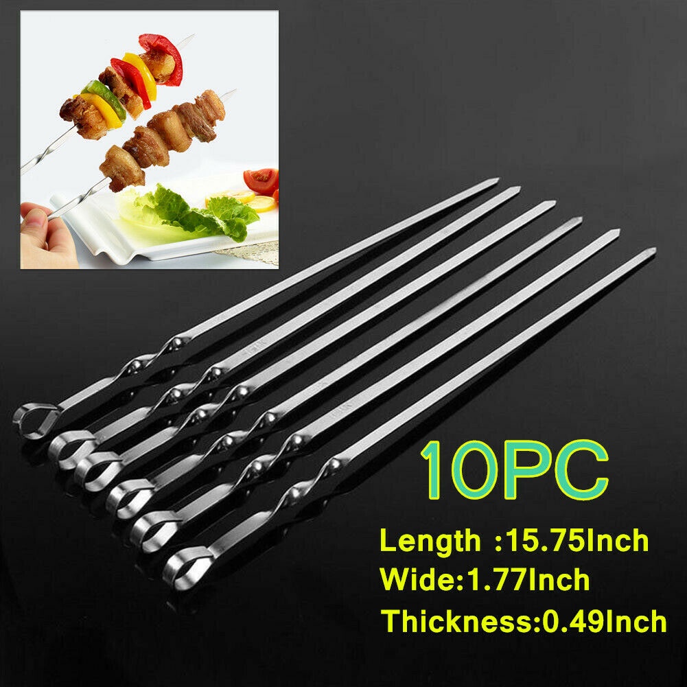 15/30pcs 35CM Barbecue BBQ Kabob Skewers Rack Set Flat Durable Stainless Steel 
