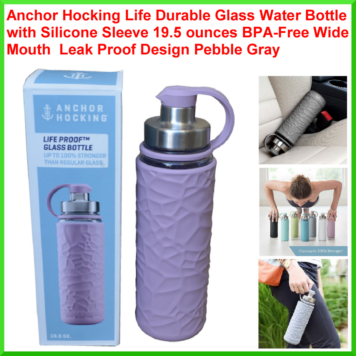 Anchor Hocking Life Durable Glass Water Bottle with Silicone 