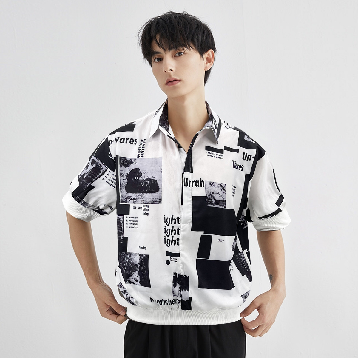 Korean Printed Pictorial Men s Fashion Print Short Sleeve Polo