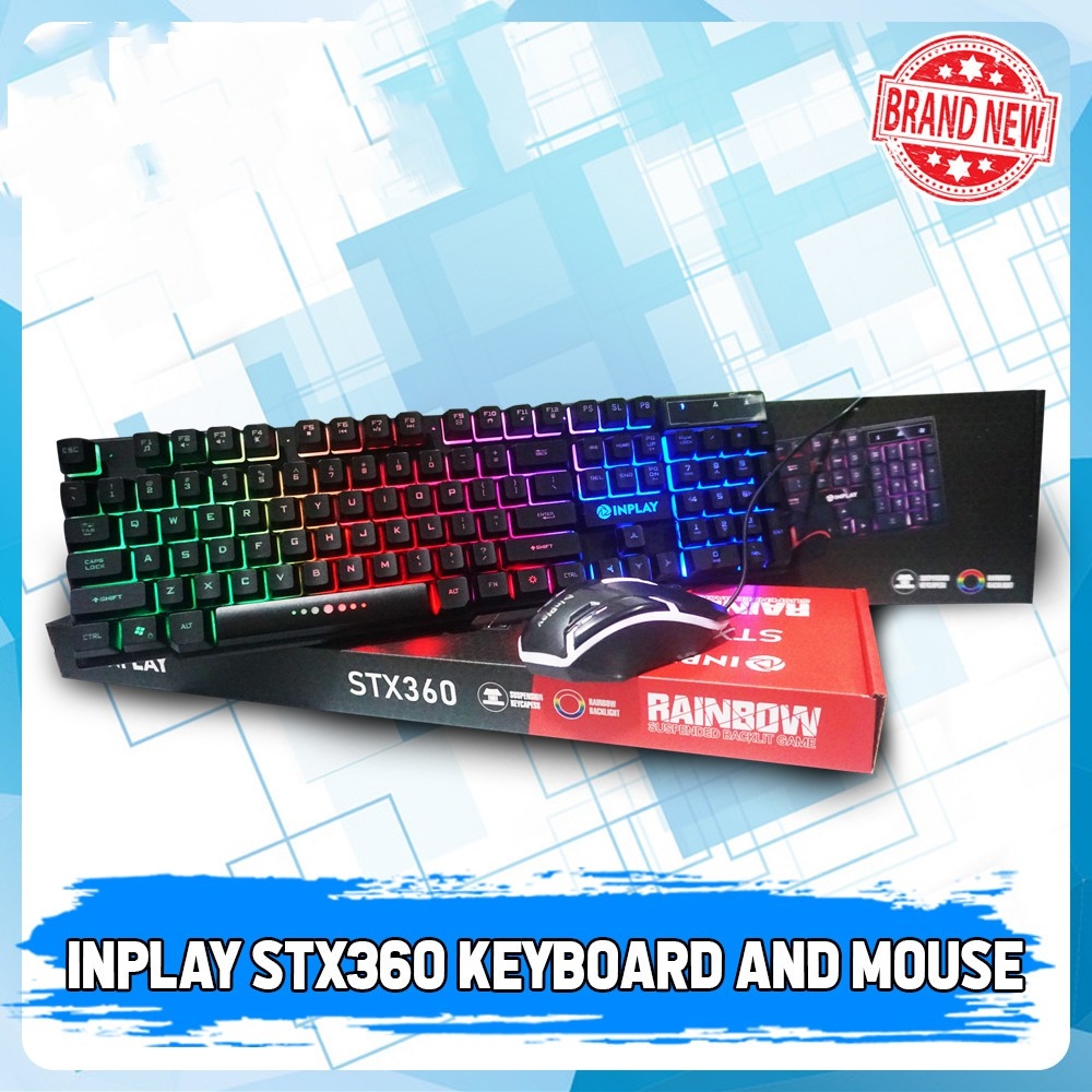 INPLAY STX360 Keyboard and Mouse Bundle Rainbow Backlit Gaming Keyboard