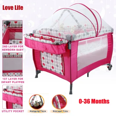 Baby Crib Set with Mosquito Net Nursery Playpen Portable and Foldable playpen for kids On Sale
