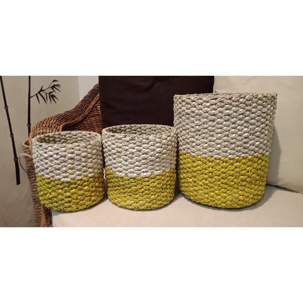 Native Basket Set of 3 Pandan HabiBee Colors Planter Pot Cover Pot