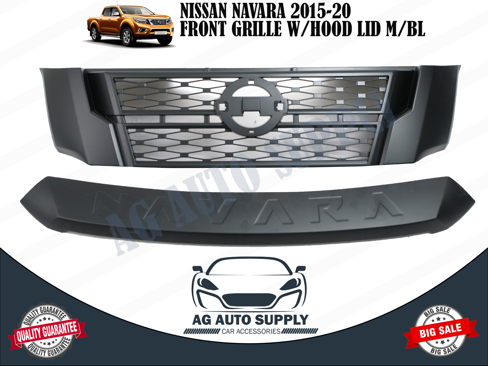 Front Grille Car Grill Guard All Black With LED For NISSAN NAVARA 2015