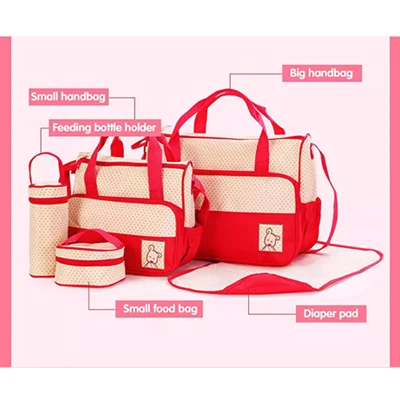 High Quality 5pcs Baby Diaper Bag ，Suits For Mummy baby Adjustable Baby Bottle Holder，Stroller Maternity Nappy Bags Sets，5pcs/Set Baby Changing Diaper Nappy Mummy Bags(Red)