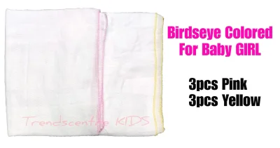 TRENDSCENTRE 6pcs Newborn Infant Baby Cloth Diaper Birdseye with Colored Edging Stitches Bird's Eye Lampin XL Size (Set of 6)