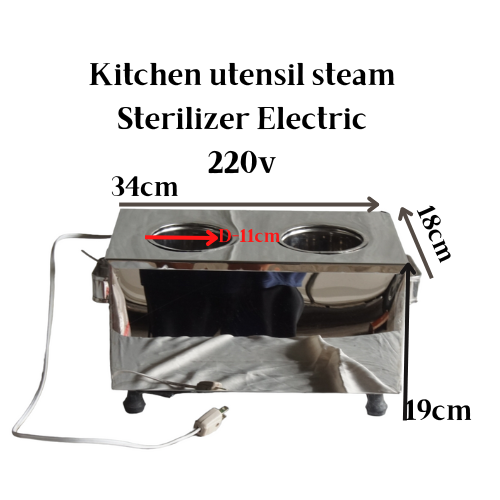 KITCHEN UTENSIL STEAM STERILIZER 220V, 2 HOLE/PURE STAINLESS/BASIC