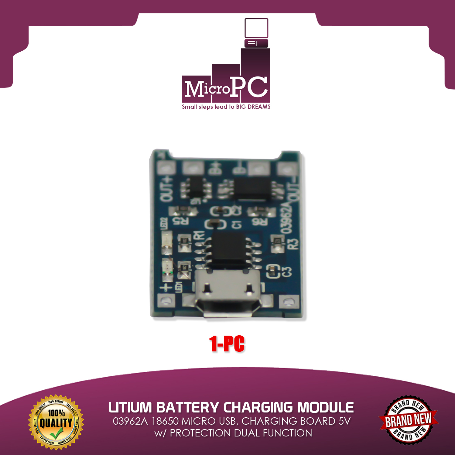 Litium Battery Charging Module 03962a 18650 Micro Usb Charging Board