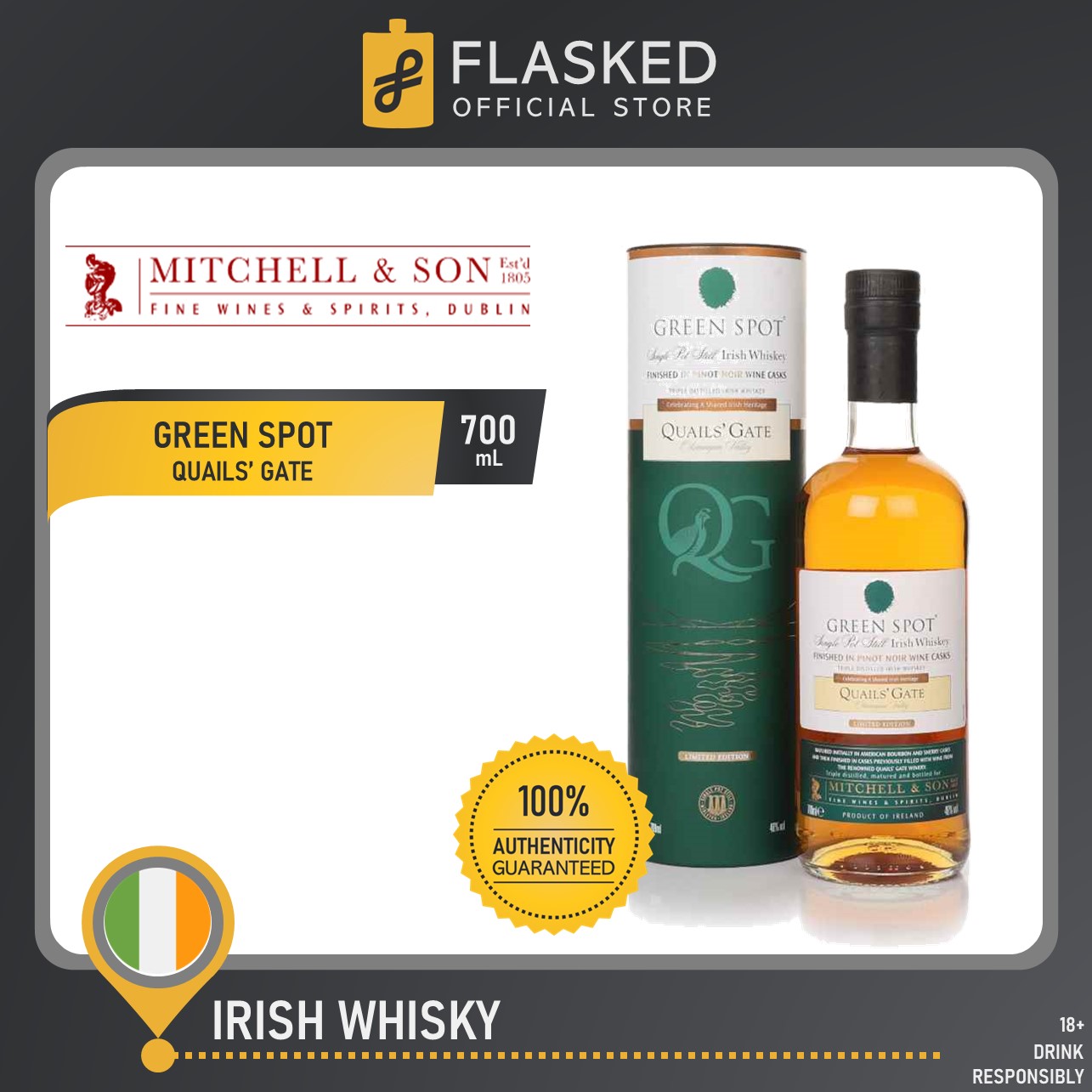 Green Spot Single Pot Still Irish Whiskey Quails' Gate Pinot Noir ...