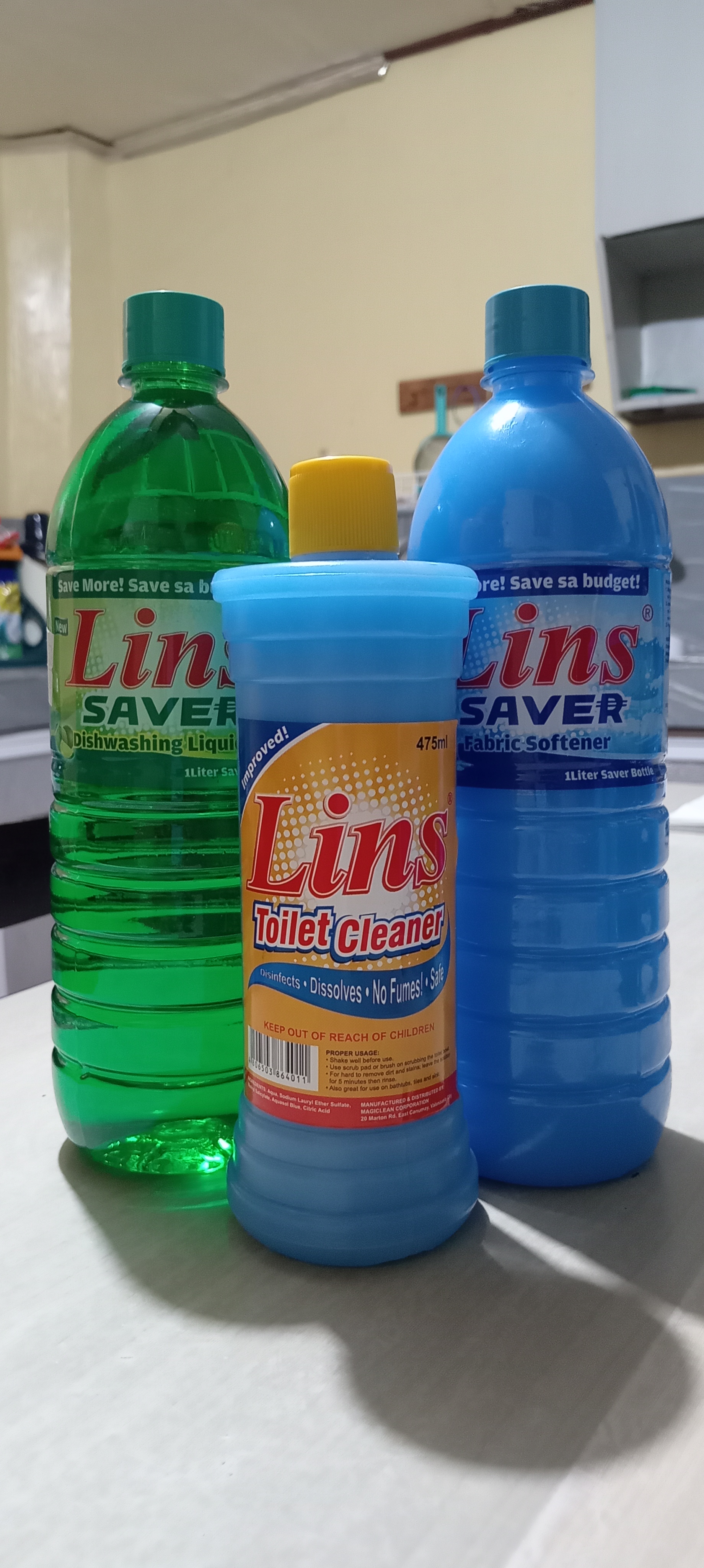 1 Lins dishwashing liquid + 1 lins fabric softener + 1 lins toilet