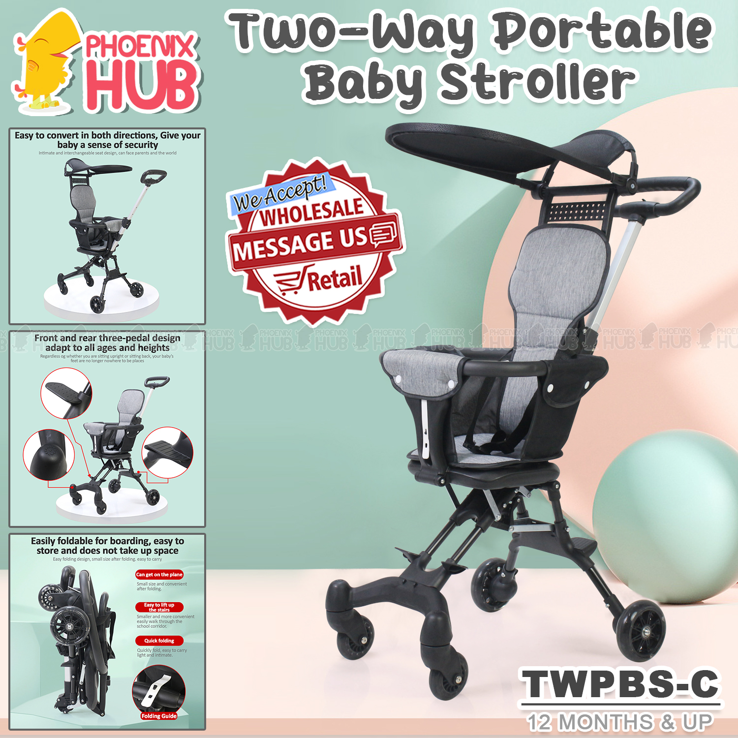 Phoenix Hub TWPBS01 Foldable Baby Stroller Push Chair Wheels Adjustable Lightweight  Stroller Baby Travel System 821 Lazada PH