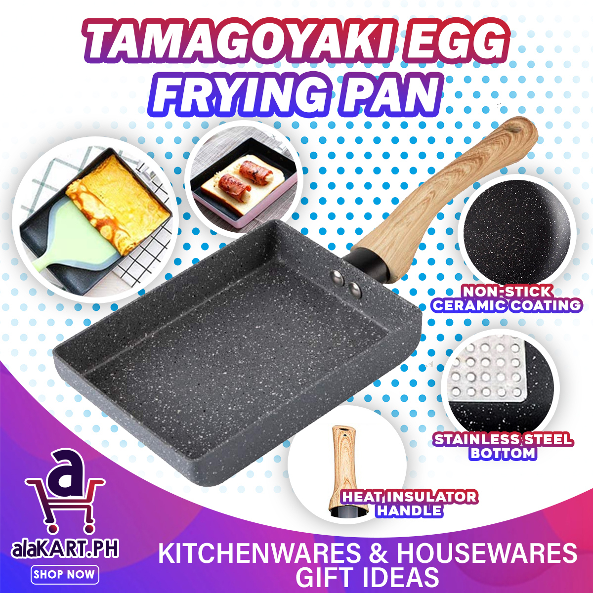 Tamagoyaki Pan, Square Egg Pan Japanese Omelette Pan Nonstick Granite Stone  Cookware PFOA Free All Stoves Compatible Induction Compatible Omelet
