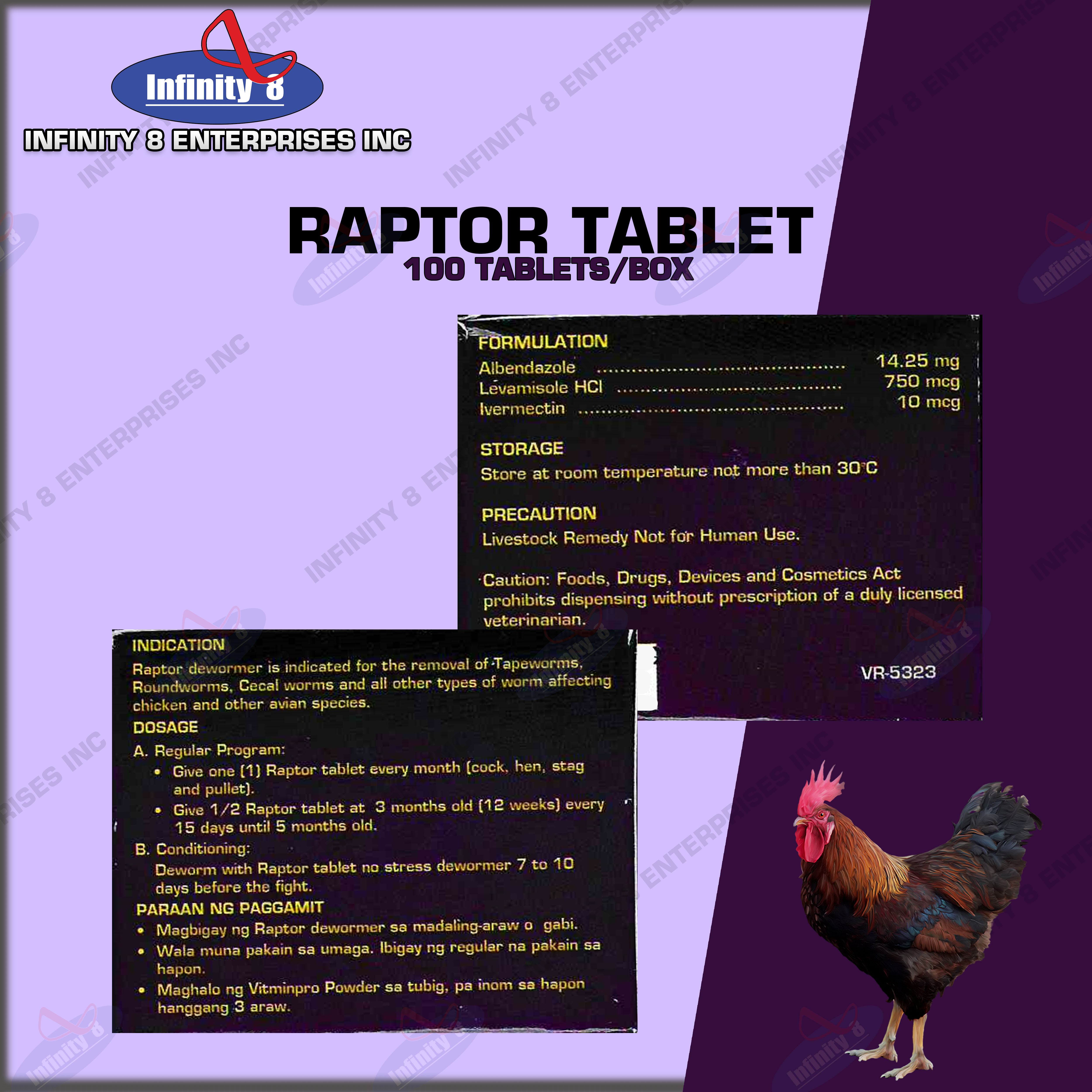 Raptor 100 Tablet Chicken Dewormer – Gallos Formula For Healthy Flocks - View #2