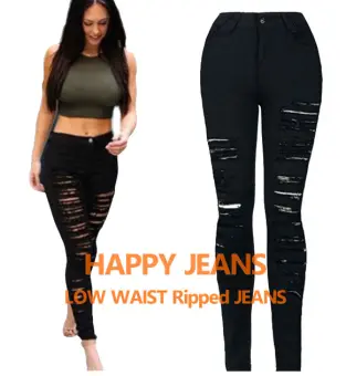 low rise black ripped skinny jeans