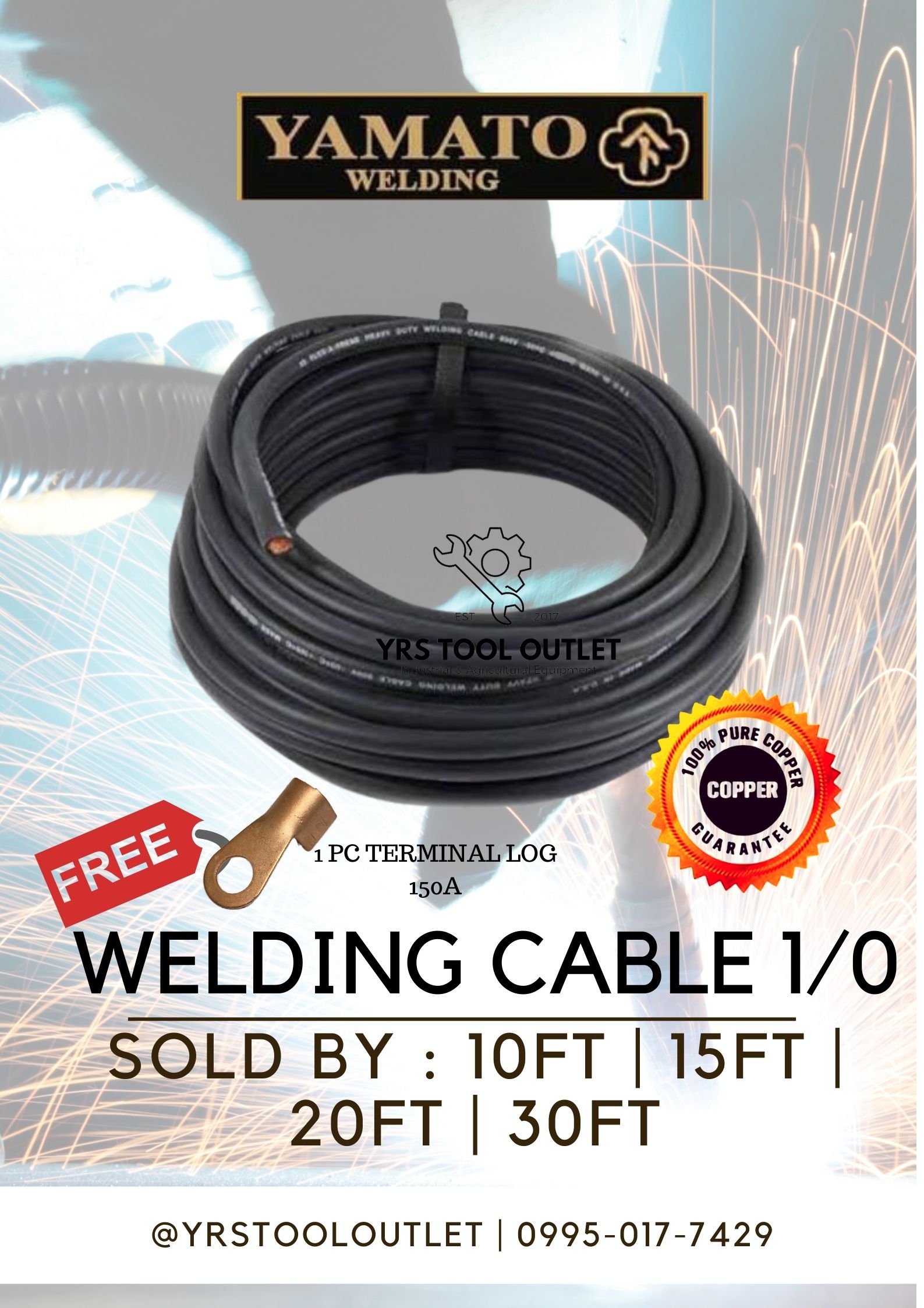 Welding Cable YAMATO 1/0 38mm Pure COPPER 100 Lazada PH