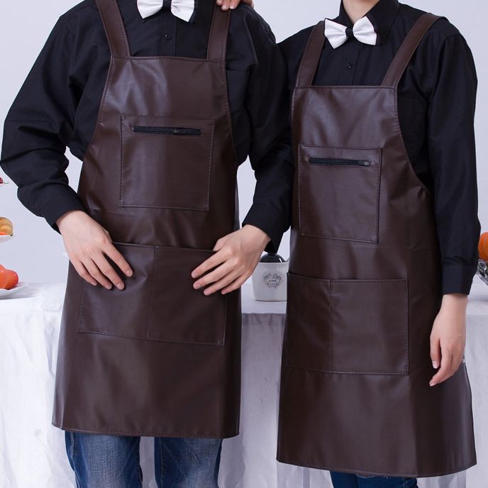 Apron for Cooking PU Thickened Apron with Sleeve Black Apron Apron
