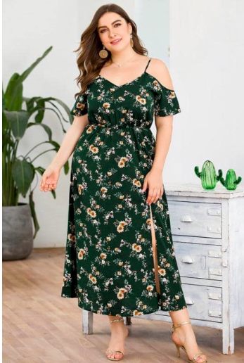 plus size floral green maxi dress 