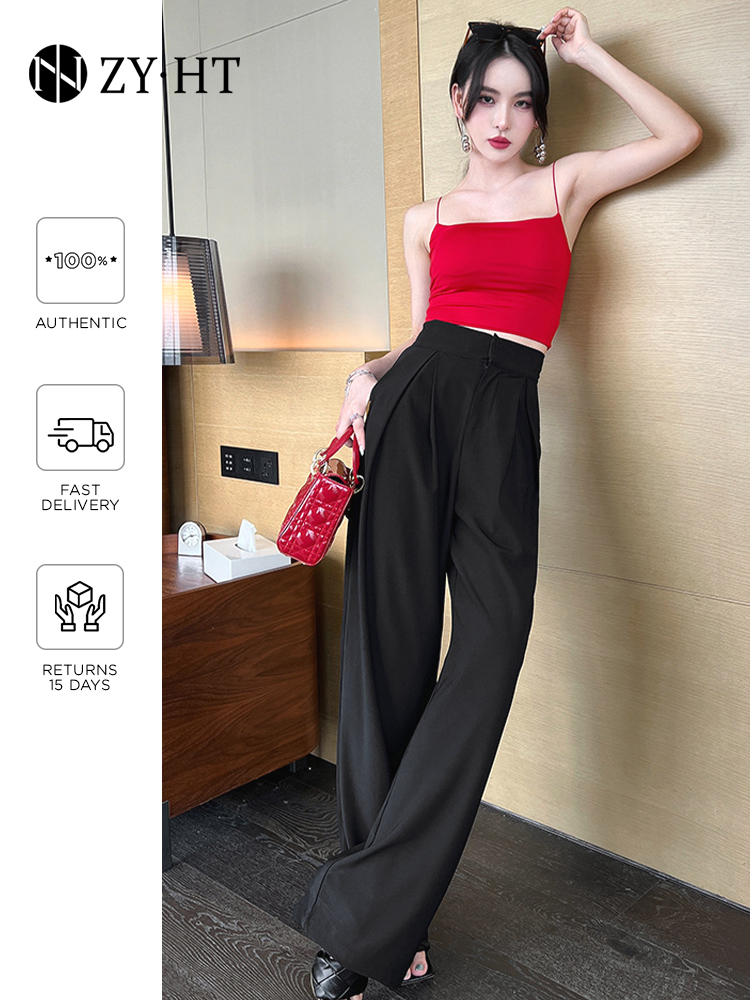 Clearance Discount Sale） ZYHT Women's Black Red Pants Wide Leg