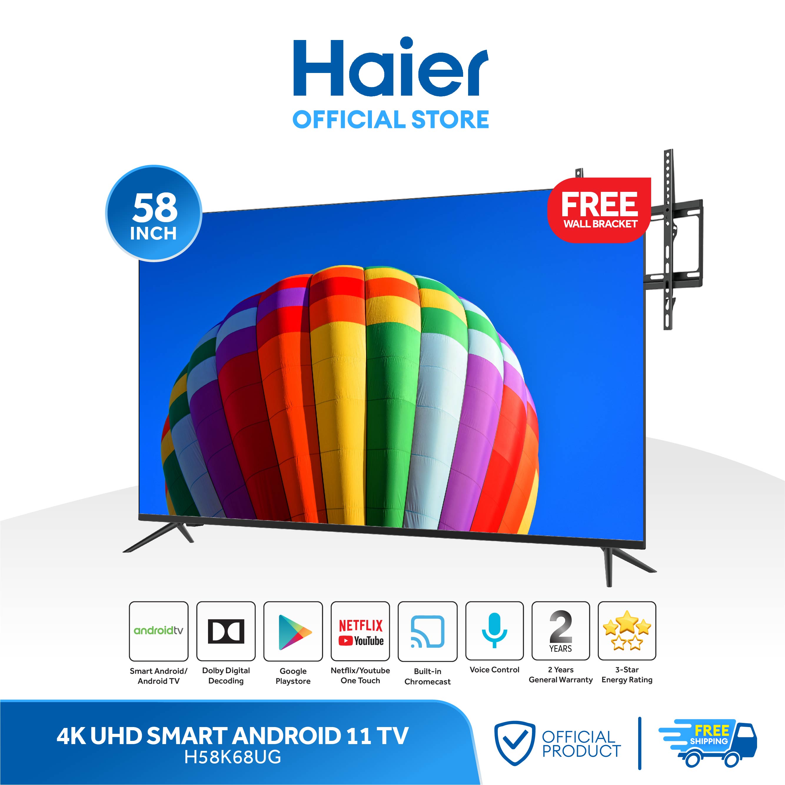 TV HQLED 58- Haier P8 Series H58P800UG, UHD 4K, Smart TV (Android TV 11),  HDR 4K