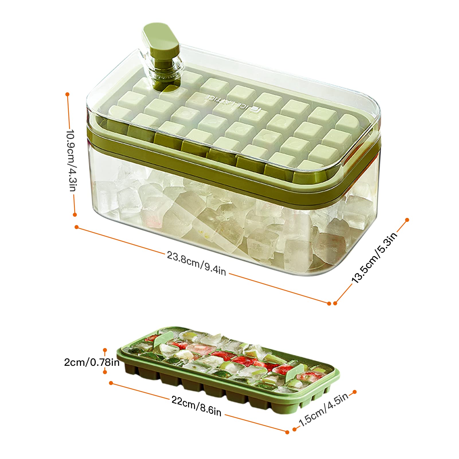 Ice Cube Tray for Freezer 2 * 32 Ice Trays Molds with Bin and Press Lid  Fea