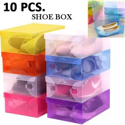 10PCS.Hot Sale Shoe Storage Box Case Transparent Plastic Storage Box Rectangle PP Shoe Organizer Shoe Box Multicolor