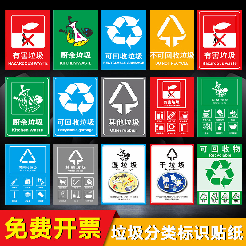 Garbage Classification Signboard Recyclable NonRecyclable Trash Can
