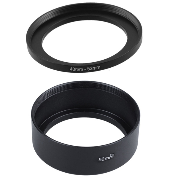 1 Pcs 43mm to 52mm Metal Step Up Filter Ring Adapter & 1 Pcs Sunshade Metal 52mm for Canon Nikon Lens 52mm